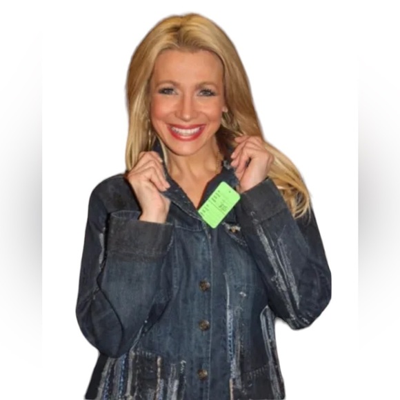 Chico’s Designer Distressed Fringe Frayed Patches Denim Jacket Size Small (4) - Picture 2 of 10